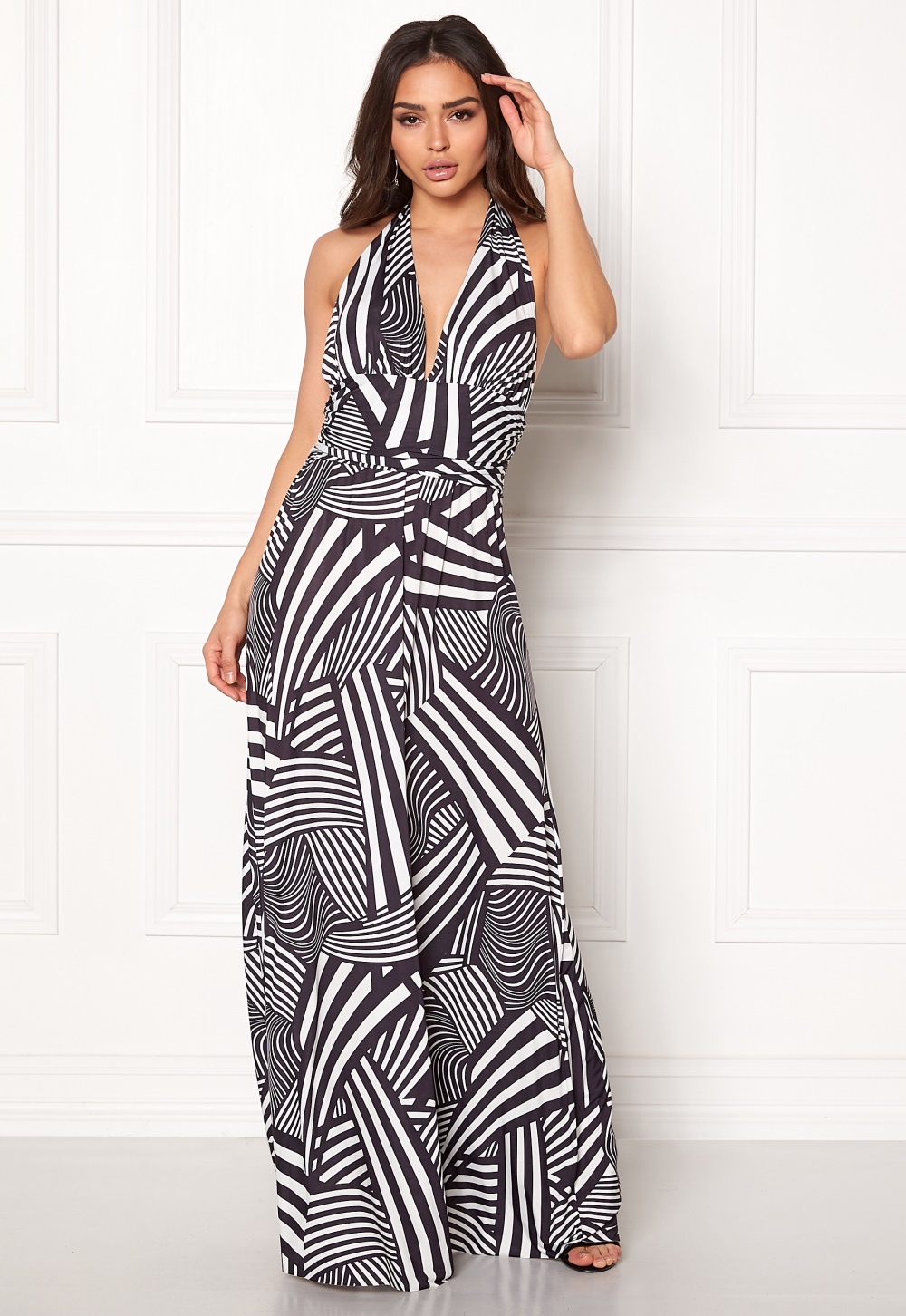 Goddiva Resort Halter Neck Maxi Dress Abstract Stripe  Bubbleroom