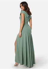 Goddiva Bardot Pleat Maxi Split Dress