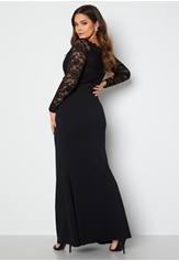 Goddiva Curve Long Sleeve Lace Trim Maxi Dress