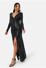 Goddiva Long Sleeve Sequin Maxi Dress With Split