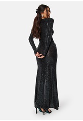 Goddiva Long Sleeve Sequin Maxi Dress With Split