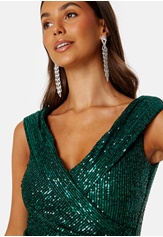 Goddiva Sequin Bardot Pleat Maxi With Split