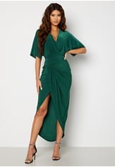 kimono-sleeve-rouch-dress-forest-green