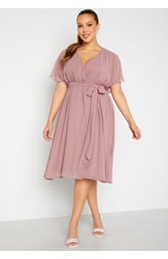 Goddiva Curve Flutter Sleeve Chiffon Midi Dress