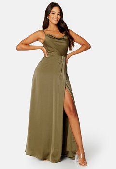 Bubbleroom Occasion Marion Waterfall Gown Olive green bubbleroom.no