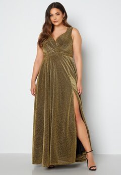 Goddiva Curve Wrap Front Sleeveless Maxi Curve Dress With Split Gold bubbleroom.no