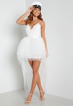 Goddiva Lace Bodice High Low Dress White bubbleroom.no