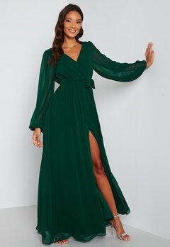 Goddiva Long Sleeve Chiffon Dress Green bubbleroom.no
