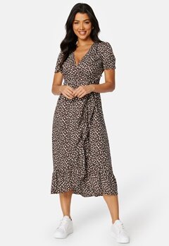 Happy Holly Evie puff sleeve wrap dress Brown / Patterned bubbleroom.no