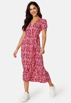 Happy Holly Evie puff sleeve wrap dress Red / Patterned bubbleroom.no