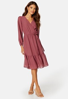 Happy Holly Linn midi Long Sleeve Dress Old rose / Dotted bubbleroom.no
