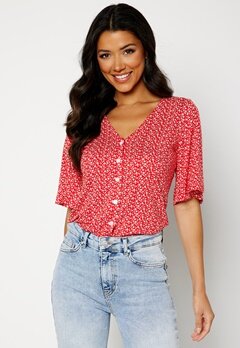Happy Holly Malini button frill top Red / Floral bubbleroom.no
