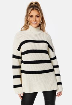 ONLY Bella Life LS High Neck Knit Pumice Stone Stripes
 bubbleroom.no