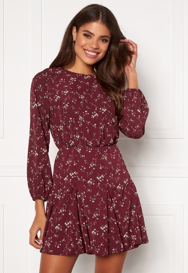 ax paris wine floral printed pleat dress