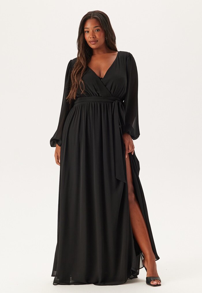 Black long sleeve chiffon maxi dress best sale