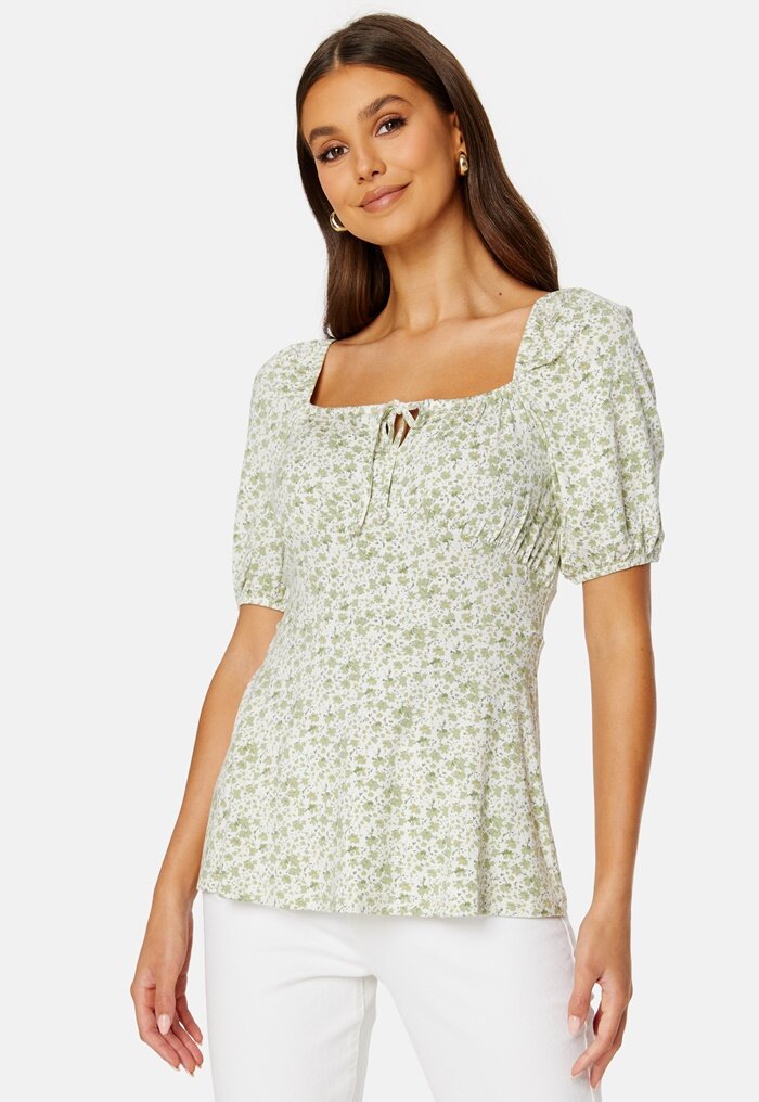 Happy Holly Ruched Short Sleeve Tie Top