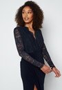 Lace Bodice Long Sleeve Rouch Dress
